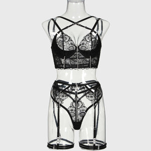 New complex craft cross hollow embroidery body shaping diamond chain underwear four - piece set for women - Negative Apparel