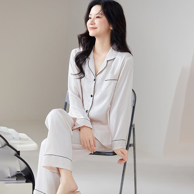 New couple pajamas spring and autumn ice silk loose loungewear men's autumn casual high - end loungewear set - Negative Apparel