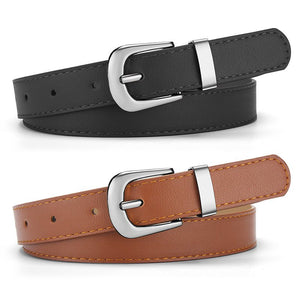 New cross - border women's pin buckle small belt thin belt simple dress student jeans accessories pu leather belt - Negative Apparel