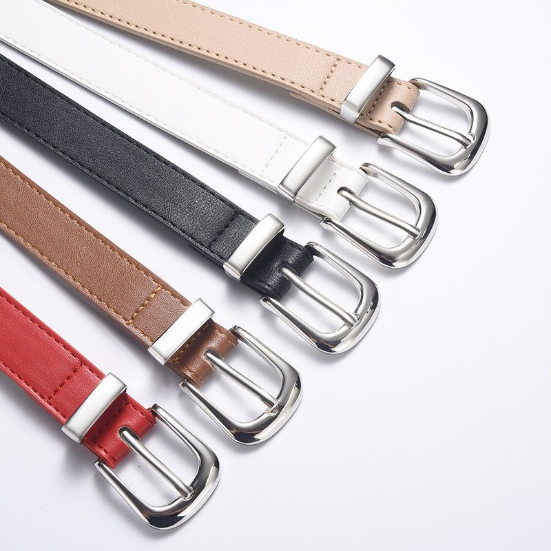 New cross - border women's pin buckle small belt thin belt simple dress student jeans accessories pu leather belt - Negative Apparel