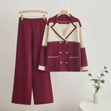 New double - breasted knitted top wide - leg pants two - piece set - Negative Apparel