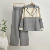 New double - breasted knitted top wide - leg pants two - piece set - Negative Apparel