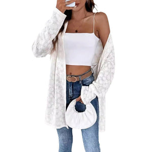 New elegant color knitted jacquard long - sleeved long cardigan top women's jacket - Negative Apparel