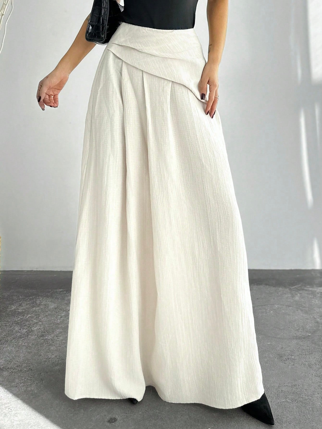 New Elegant High Waist Women's Pleated A - Line Maxi Skirt, Apricot Color - Negative Apparel