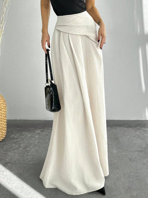 New Elegant High Waist Women's Pleated A - Line Maxi Skirt, Apricot Color - Negative Apparel