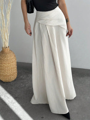 New Elegant High Waist Women's Pleated A - Line Maxi Skirt, Apricot Color - Negative Apparel