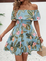 New elegant women's fashion printed off - the - shoulder collar dress - Negative Apparel