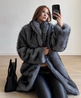 New European and American imitation fur, artificial fur coat, extended green fruit collar fashionable fox fur coat, pod - Negative Apparel