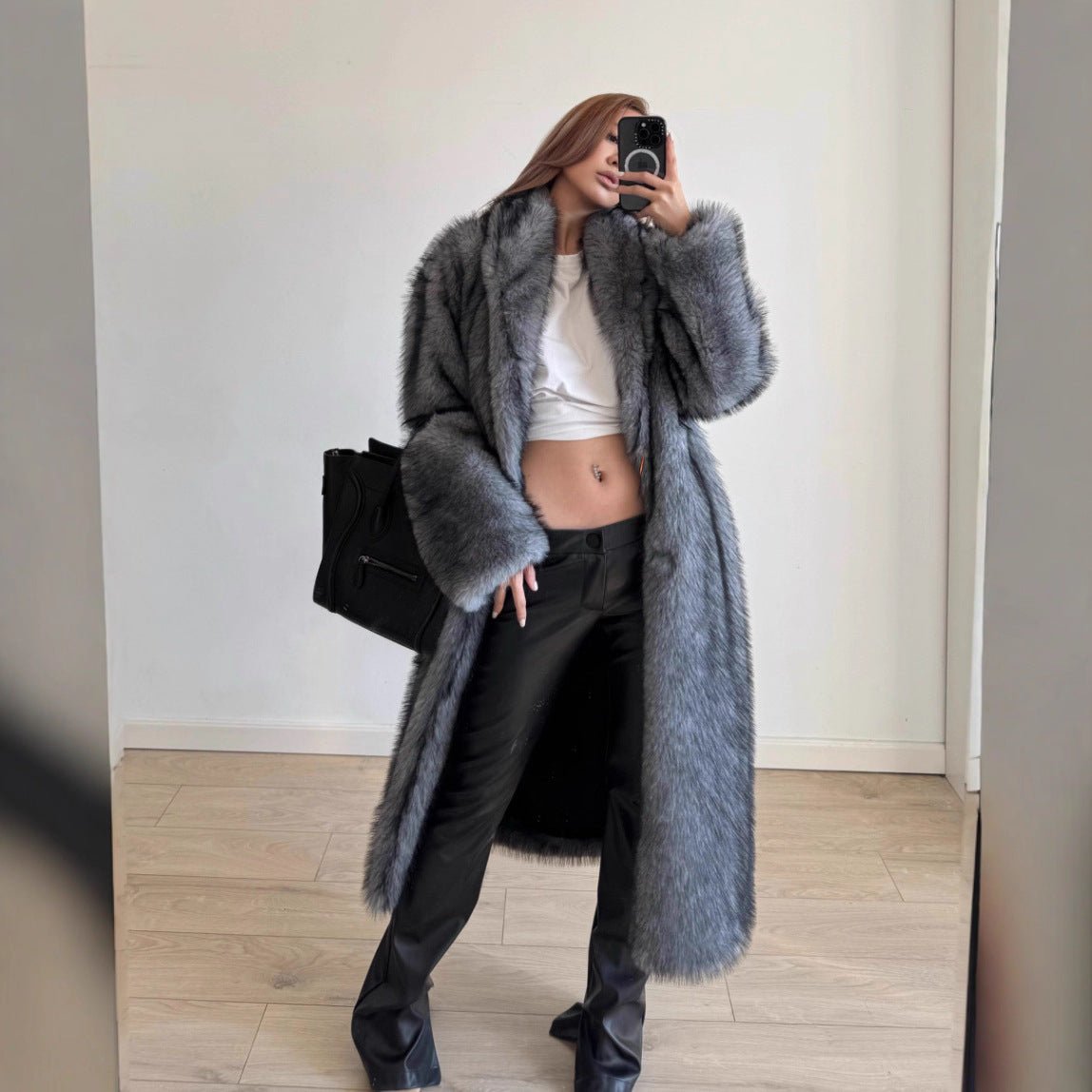 New European and American imitation fur, artificial fur coat, extended green fruit collar fashionable fox fur coat, pod - Negative Apparel