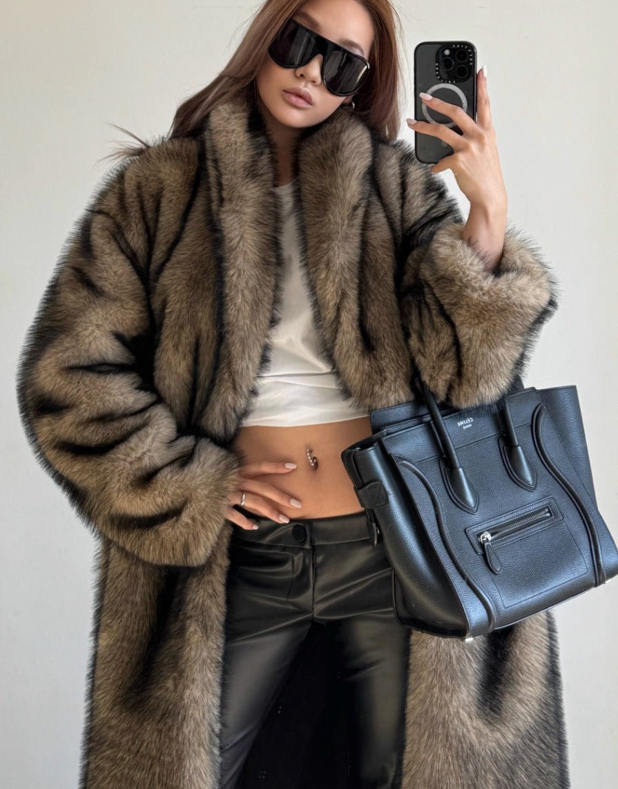New European and American imitation fur, artificial fur coat, extended green fruit collar fashionable fox fur coat, pod - Negative Apparel