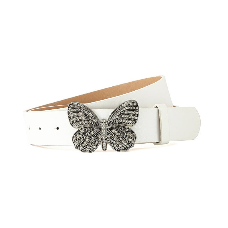 New fashion rhinestone inlaid women's belt butterfly buckle dress fashionable and versatile personality belt - Negative Apparel