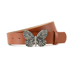 New fashion rhinestone inlaid women's belt butterfly buckle dress fashionable and versatile personality belt - Negative Apparel
