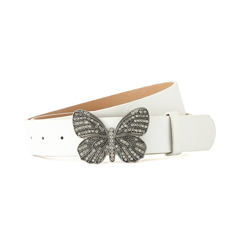New fashion rhinestone inlaid women's belt butterfly buckle dress fashionable and versatile personality belt - Negative Apparel