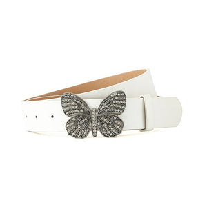 New fashion rhinestone inlaid women's belt butterfly buckle dress fashionable and versatile personality belt - Negative Apparel