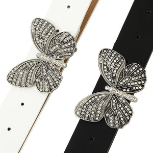 New fashion rhinestone inlaid women's belt butterfly buckle dress fashionable and versatile personality belt - Negative Apparel