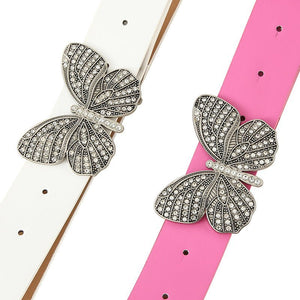 New fashion rhinestone inlaid women's belt butterfly buckle dress fashionable and versatile personality belt - Negative Apparel