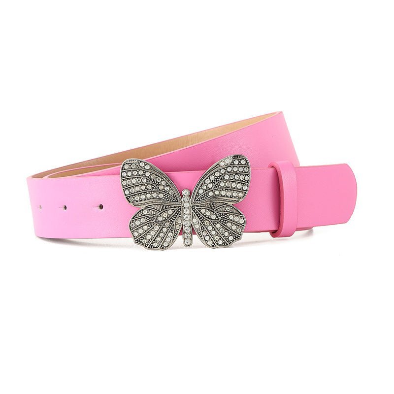 New fashion rhinestone inlaid women's belt butterfly buckle dress fashionable and versatile personality belt - Negative Apparel