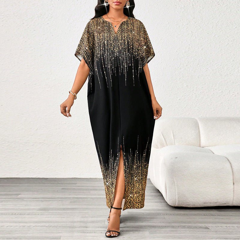 New gradient short - sleeved banquet long dress female - Negative Apparel