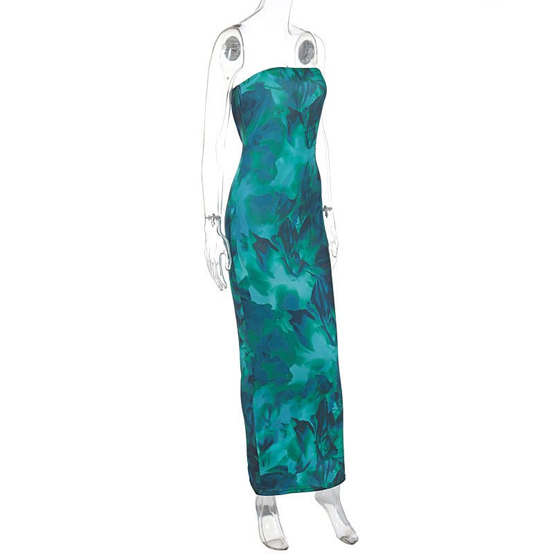 New green printed tube top slim sleeveless women's dress - Negative Apparel