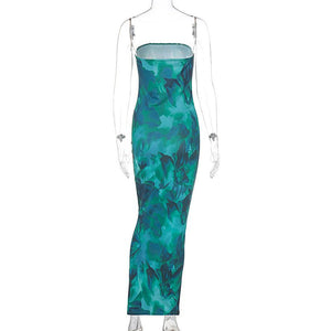 New green printed tube top slim sleeveless women's dress - Negative Apparel