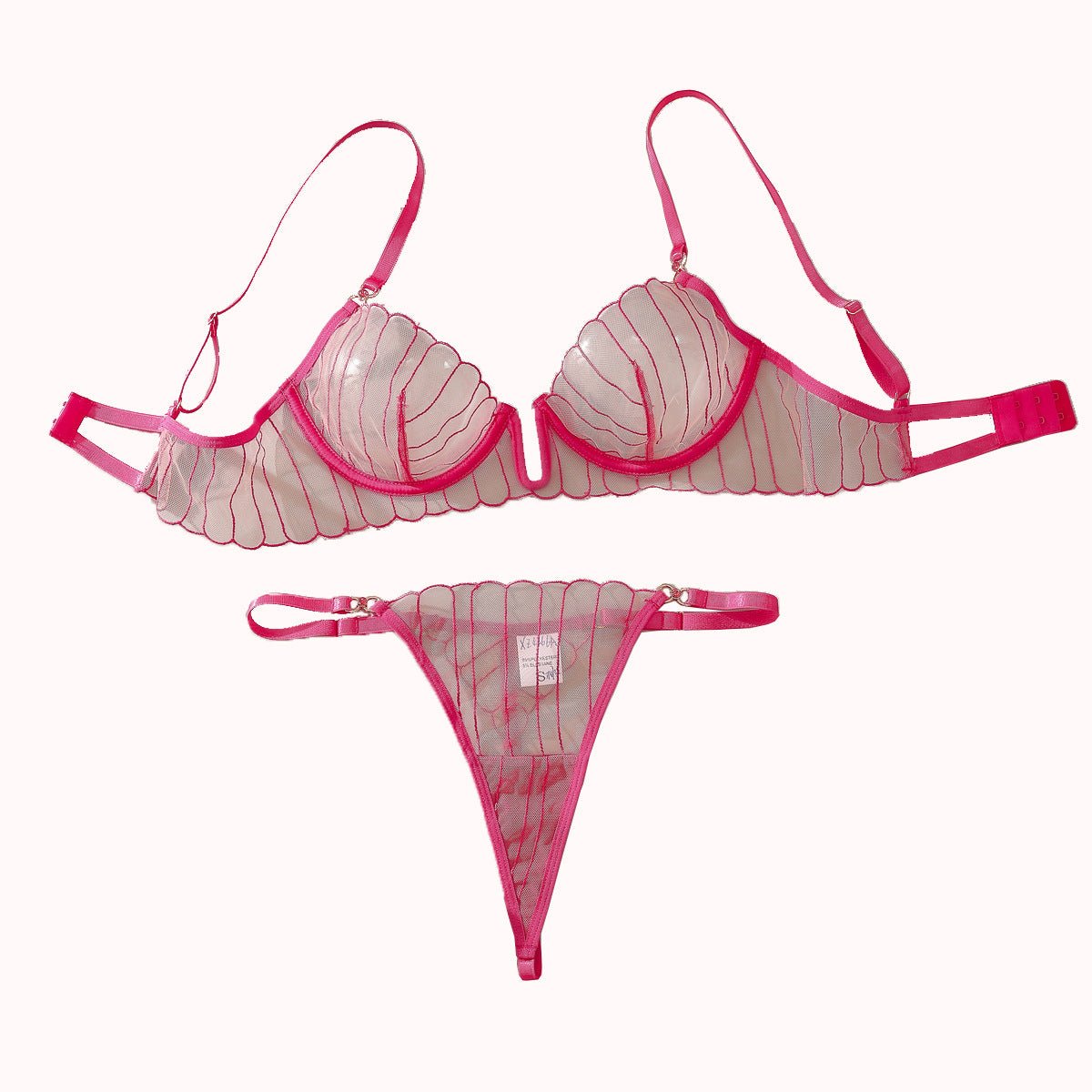 New hollow three - point perspective mesh embroidery body sculpting sexy underwear split set - Negative Apparel