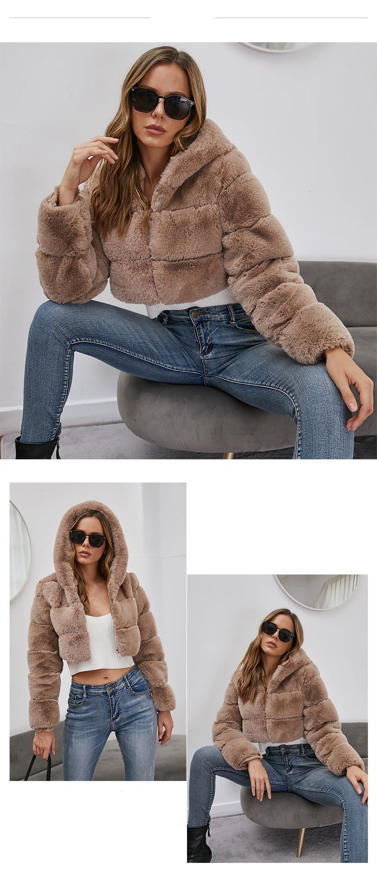 New imitation short body crop jacket fur coat - Negative Apparel