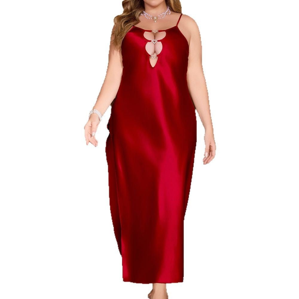 new large - size pajamas women's solid color sexy backless long suspender pajamas loungewear SQ22163 - Negative Apparel