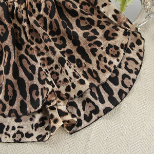 New leopard print loose long - sleeved underwear shorts three - piece set - Negative Apparel