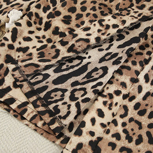 New leopard print loose long - sleeved underwear shorts three - piece set - Negative Apparel