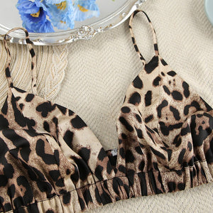 New leopard print loose long - sleeved underwear shorts three - piece set - Negative Apparel