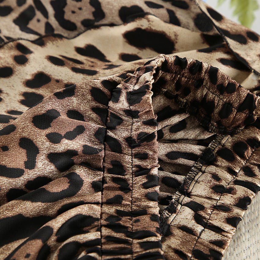 New leopard print loose long - sleeved underwear shorts three - piece set - Negative Apparel