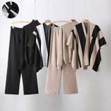 New loose pullover sweater with cape jacket and wide - leg pants three - piece set - Negative Apparel