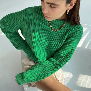 New loose round neck solid color long sleeve lazy style knitted sweater - Negative Apparel