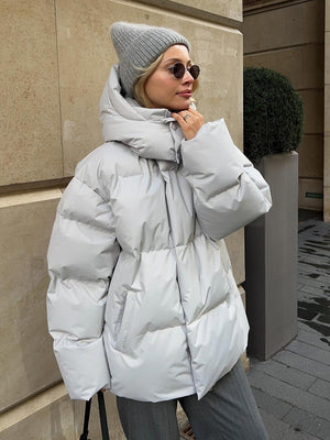 New loose street style cotton jacket solid color hooded cotton winter jacket - Negative Apparel