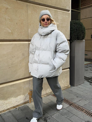 New loose street style cotton jacket solid color hooded cotton winter jacket - Negative Apparel