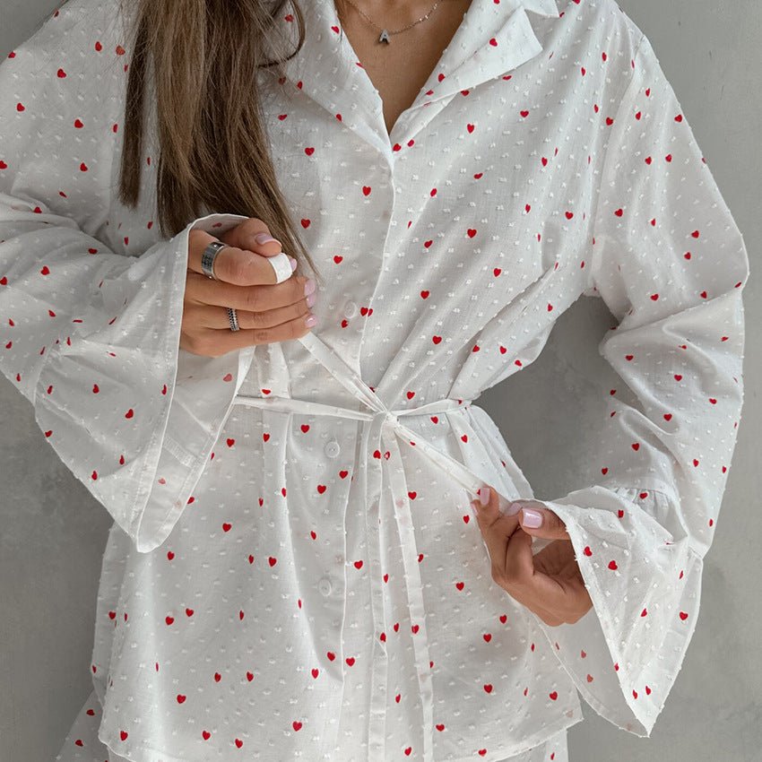 New love print long - sleeved trousers pure cotton pajamas women loose and comfortable loungewear - Negative Apparel