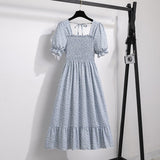 New medium and long skirt French design sense niche high sense floral short - sleeved dress summer women - Negative Apparel
