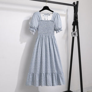 New medium and long skirt French design sense niche high sense floral short - sleeved dress summer women - Negative Apparel