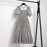 New medium and long skirt French design sense niche high sense floral short - sleeved dress summer women - Negative Apparel