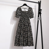 New medium and long skirt French design sense niche high sense floral short - sleeved dress summer women - Negative Apparel
