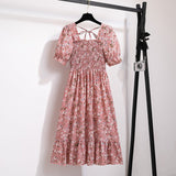 New medium and long skirt French design sense niche high sense floral short - sleeved dress summer women - Negative Apparel