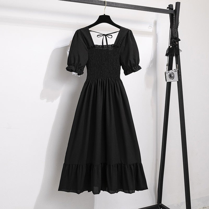 New medium and long skirt French design sense niche high sense floral short - sleeved dress summer women - Negative Apparel