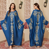 new pajamas women's spring and autumn mid - east wind satin fashion gorgeous printed blouse long nightgown DP3399 - Negative Apparel