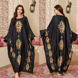 new pajamas women's spring and autumn mid - east wind satin fashion gorgeous printed blouse long nightgown DP3399 - Negative Apparel