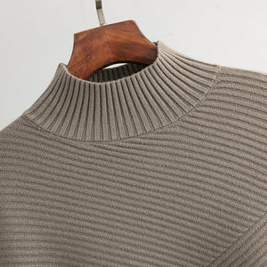 New retro loose large size long - sleeved top solid color pullover knit sweater women's half turtleneck sweater bottoming shirt - Negative Apparel