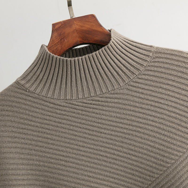 New retro loose large size long - sleeved top solid color pullover knit sweater women's half turtleneck sweater bottoming shirt - Negative Apparel