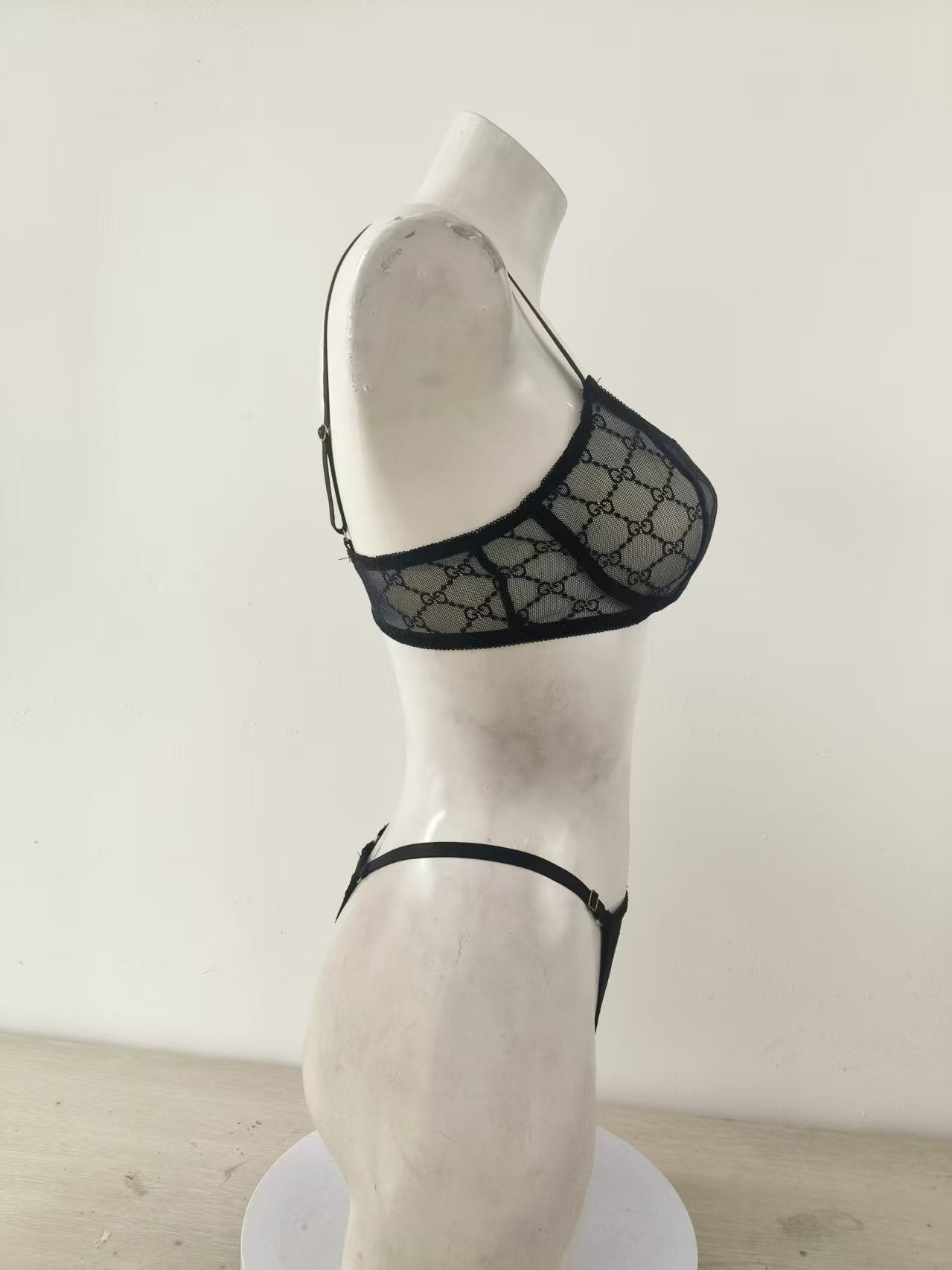 New sexy lingerie mesh diamond pattern bra set - Negative Apparel