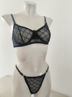 New sexy lingerie mesh diamond pattern bra set - Negative Apparel