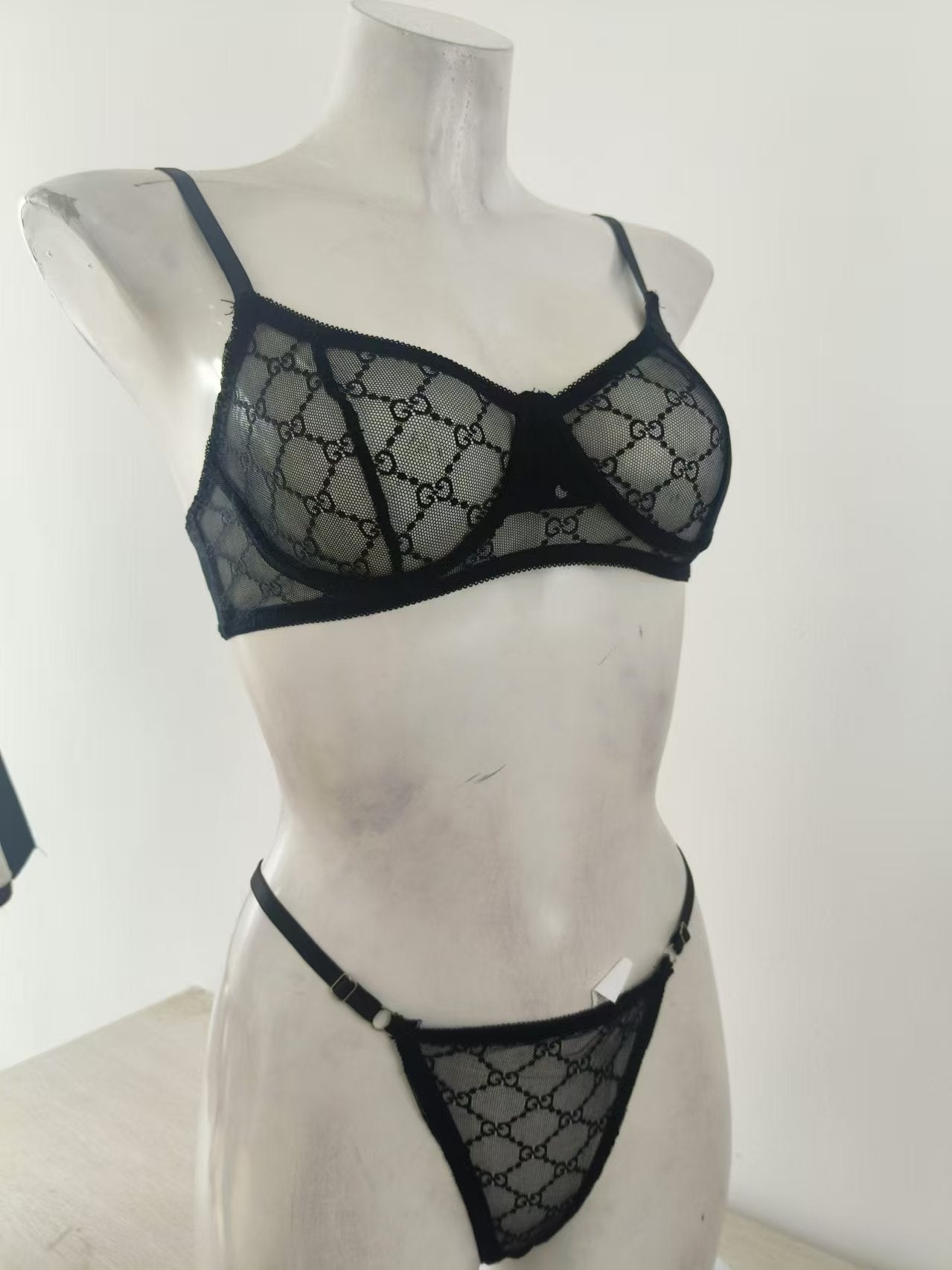 New sexy lingerie mesh diamond pattern bra set - Negative Apparel