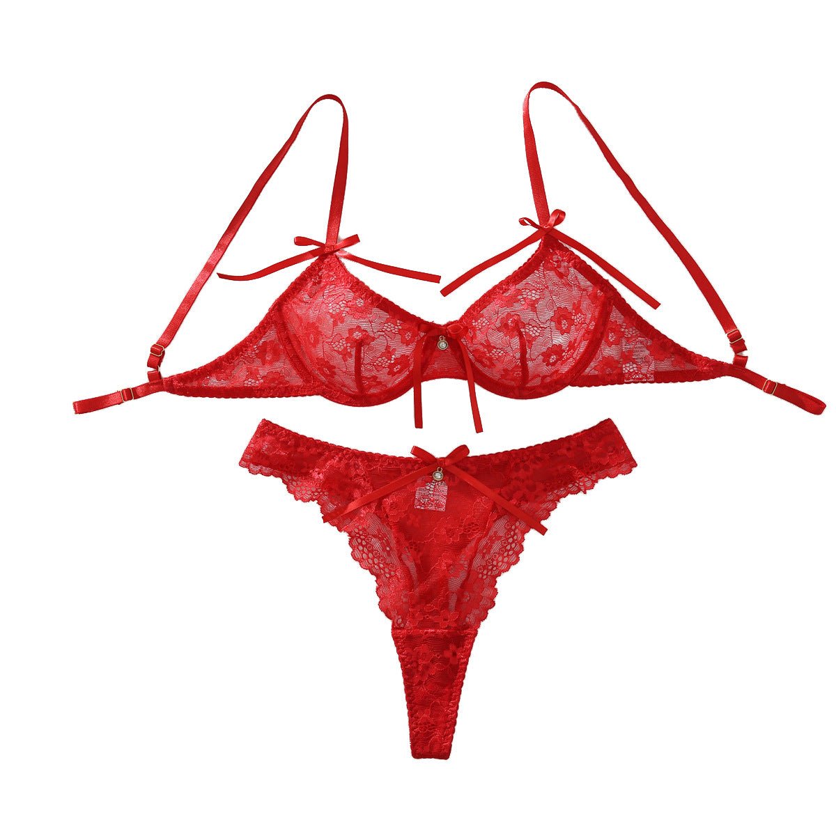 New sexy perspective lace hollow backless body sculpting thin sex underwear split set - Negative Apparel